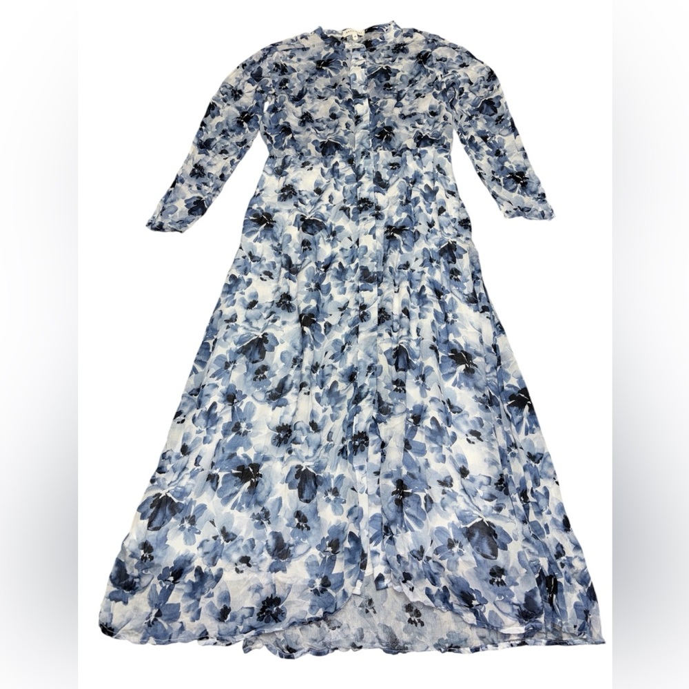 Bella Dahl Blue Watercolor Floral Midi Dress | Flowy Romantic | Size M - Picture 12 of 12